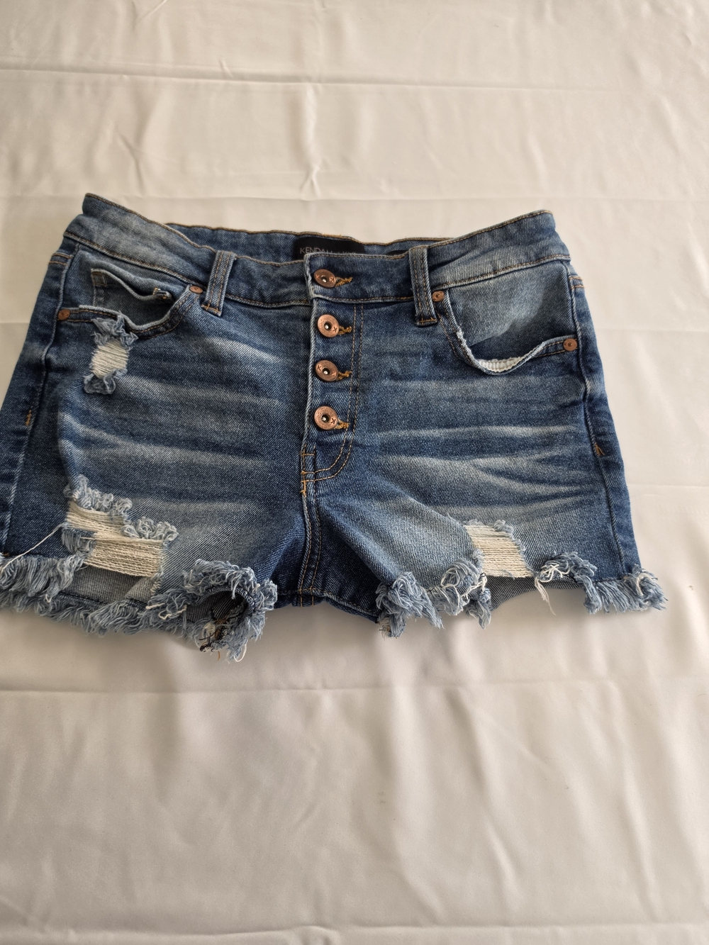 Kendall & Kylie Distressed Button-Fly Denim Shorts - Blue